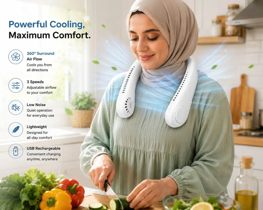 Portable Neck fan air Cooler & Purifier | Adjustable 3 speed and Rechargeable