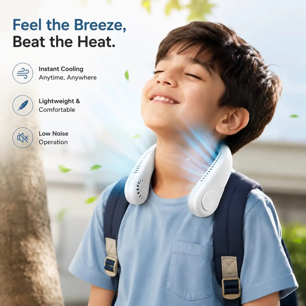 Portable Neck fan air Cooler & Purifier | Adjustable 3 speed and Rechargeable