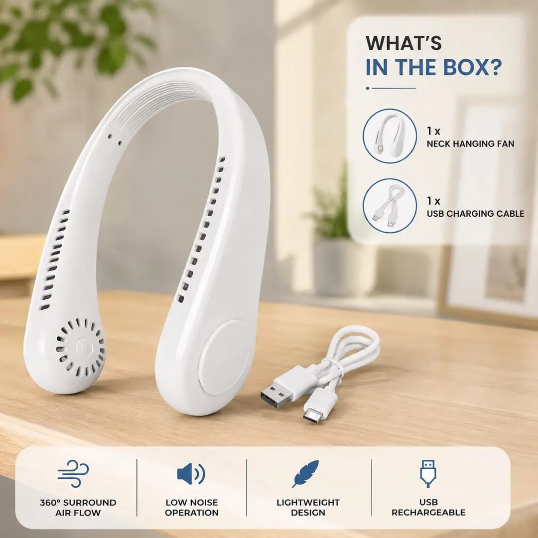 Portable Neck fan air Cooler & Purifier | Adjustable 3 speed and Rechargeable